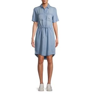 EV1 from Ellen DeGeneres Short Sleeve Tie Waist Chambray Denim Shirtdress, Small